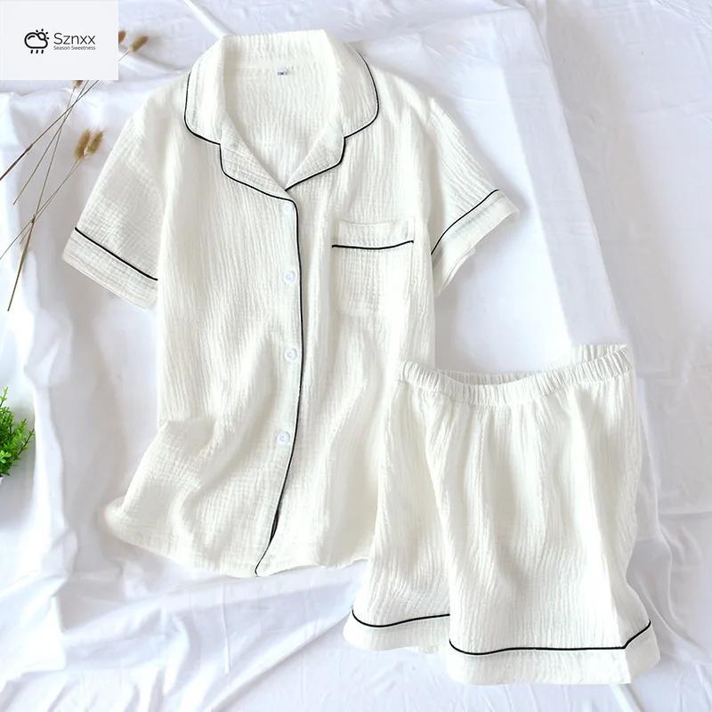 Womens Breathable Double-layer Crepe Gauze Pajama Set