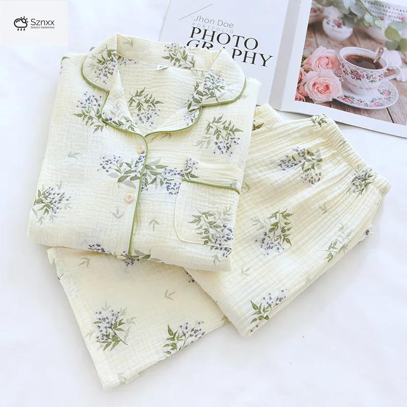 Womens Crape Flip Collar Printed Pajama Set
