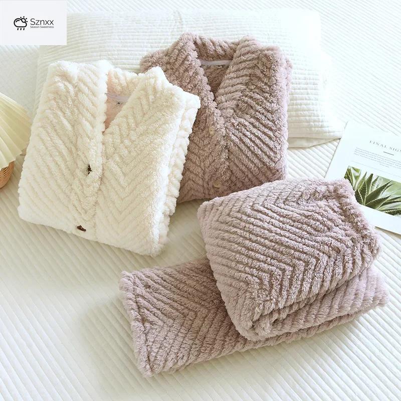 Cozy Thickened V-neck Flannel Loungewear Set