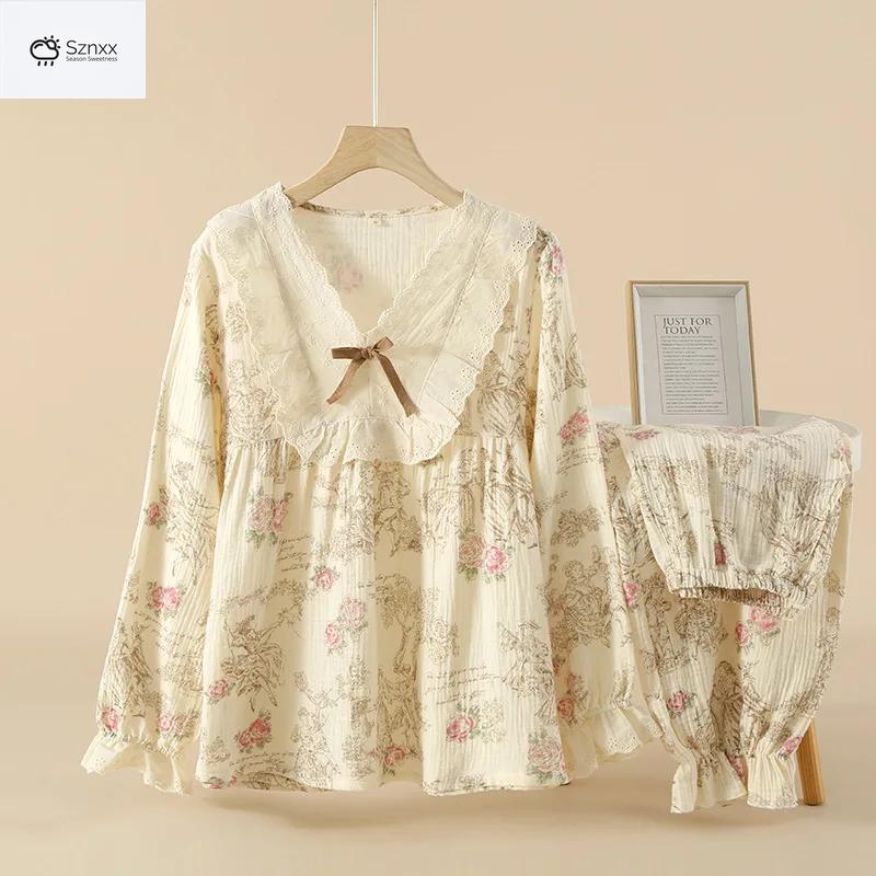 Womens Cotton Crepe Pajama Set With V-neck