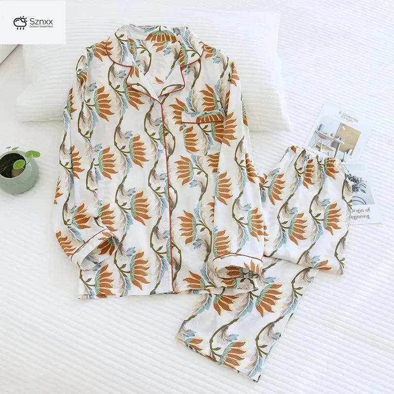 Soft Viscose Long-sleeve Geometric Pajama Set