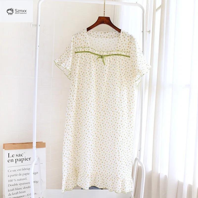 Floral Cotton Crepe Short Sleeve Summer Nightdress