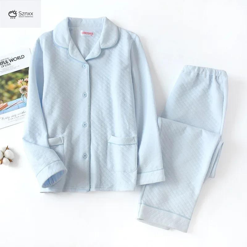 Womens Cozy Pure Cotton Long-sleeve Winter Pajama Set