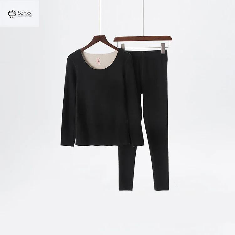 Womens Thermal Fleece Long-sleeve Two-piece Lounge Set