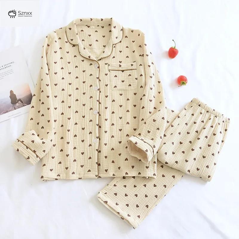 Womens Cotton Crepe Long-sleeve Pajama Lounge Set