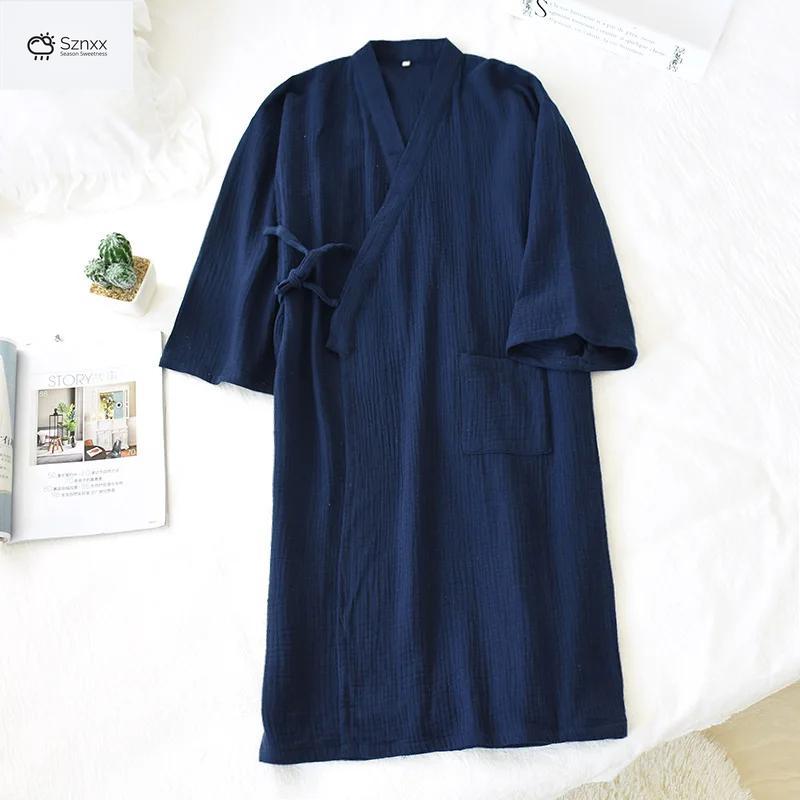 Japanese Cotton Crepe Kimono Robe Summer Nightgown