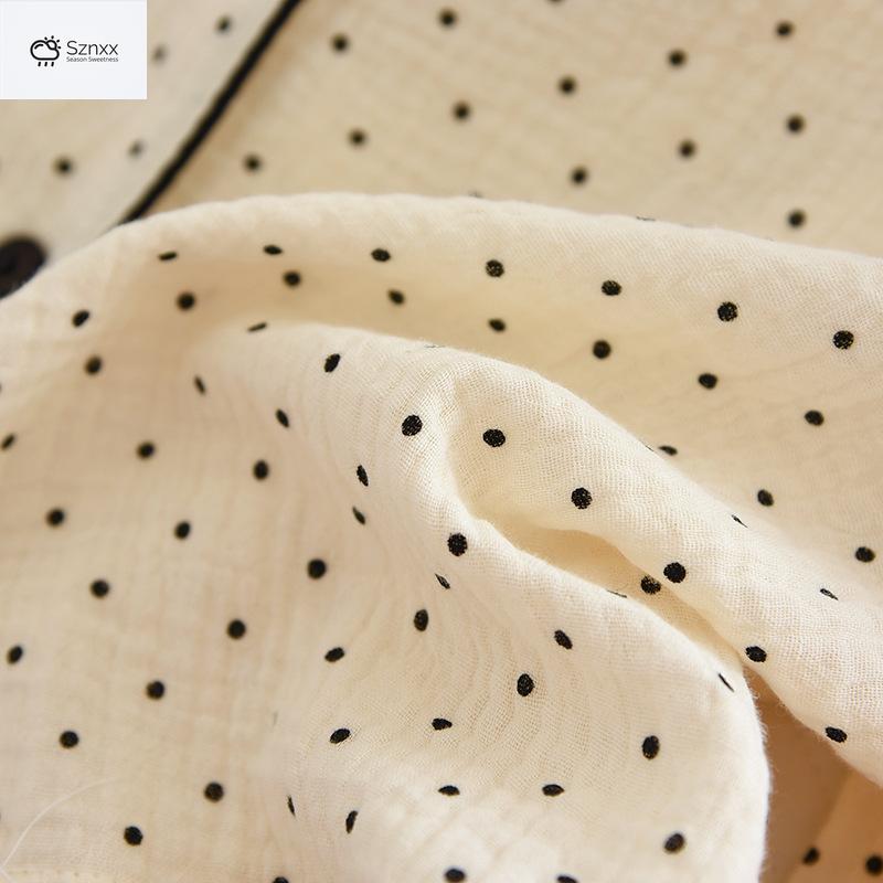 Polka Dot Cotton Crepe Pajama Set Long-sleeve