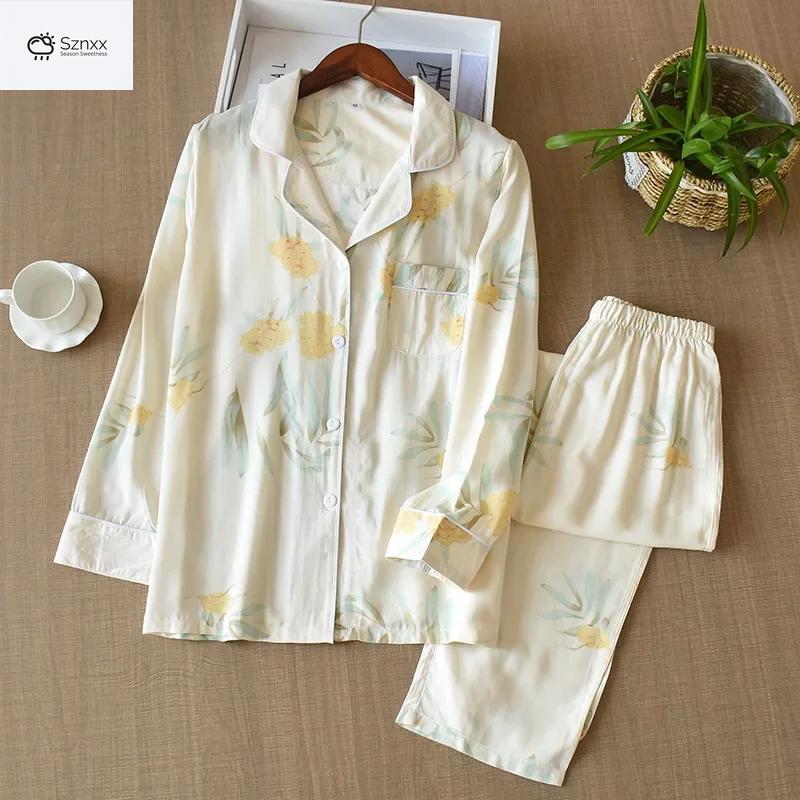 Floral Viscose Silk Loungewear Long-sleeve Pajama Set