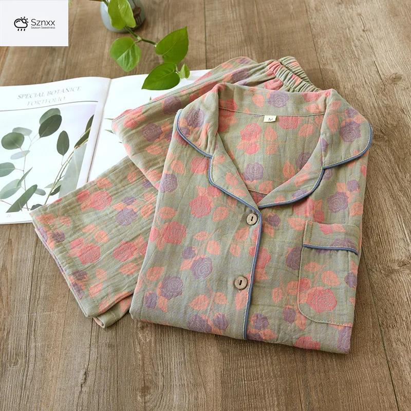 Retro Chinese Floral Cotton Long Sleeve Pajama Set