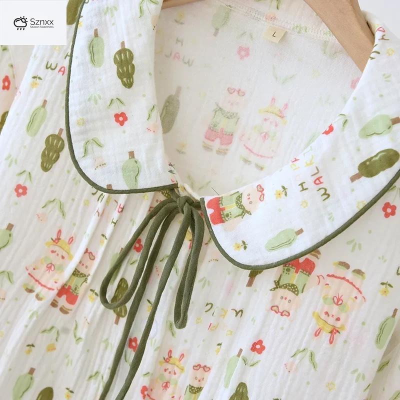 Soft Crepe Cotton Women’s Long Pajama Set