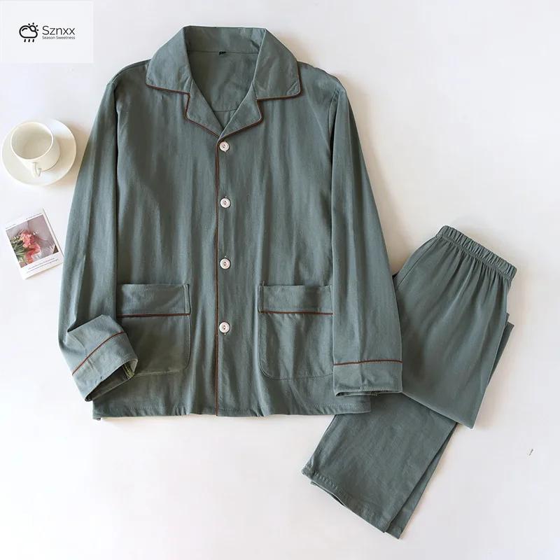 Couple Knitted Cotton Long-sleeve Pajama Set