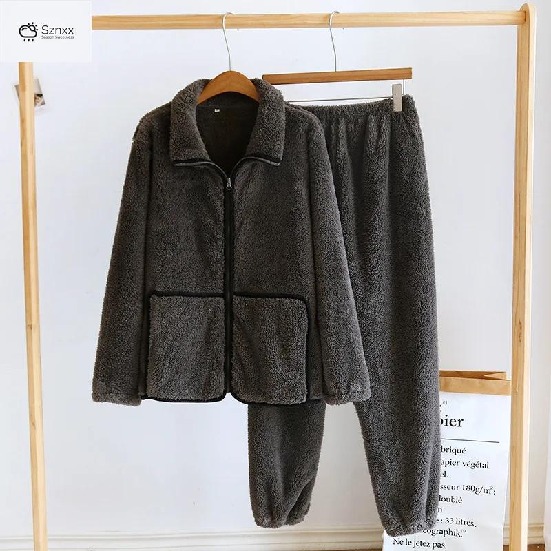 Thickened Flannel Couple Pajama Set Long-sleeve
