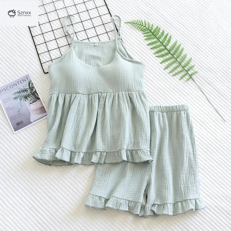 Soft Cotton Suspender Pajama Set With Chest Pad