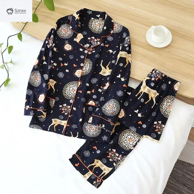 Soft Cartoon Viscose Long-sleeve Ladies Pajama Set