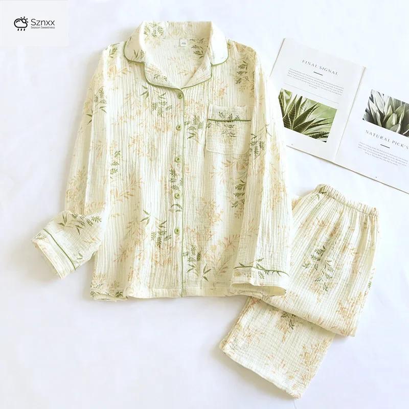 Womens Floral Crepe Cotton Long Sleeve Pajama Set