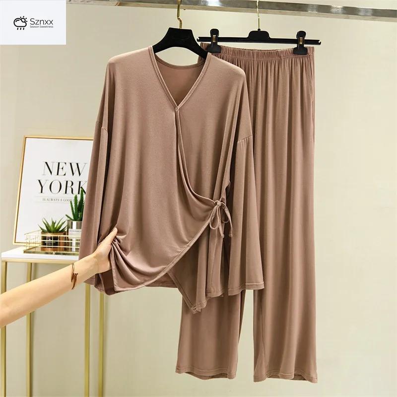 Japanese-inspired Loose Pajama Set With V-neck Design