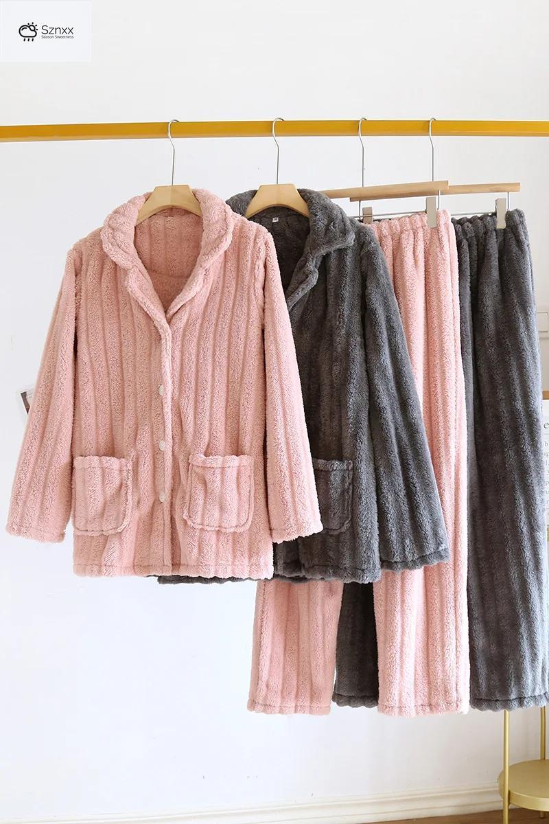 Cozy Flannel Couple Pajama Set Thickened Long-sleeve