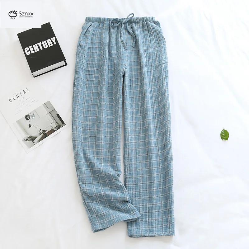 Unisex Cotton Crepe Plaid Lounge Trousers