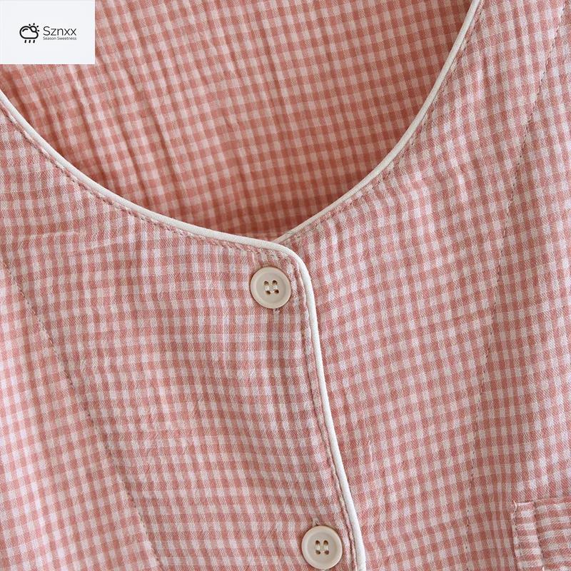 Checkered Cotton Gauze Couple Pajama Set