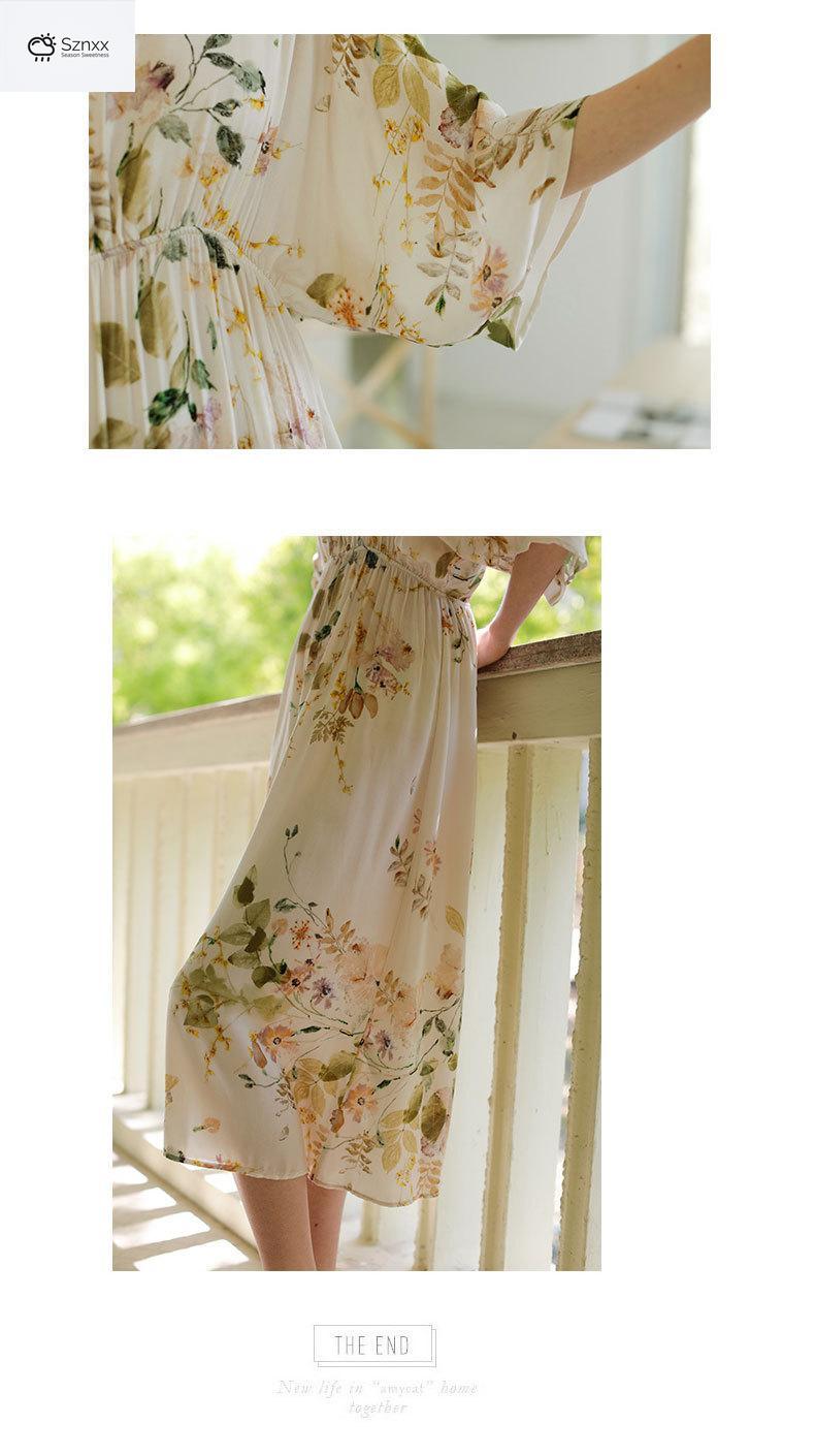 Elegant Viscose Rose Print Satin Nightdress Gown