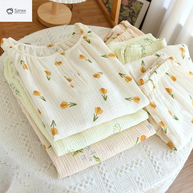 Loose Floral Cotton Crepe Pajama Lounge Set