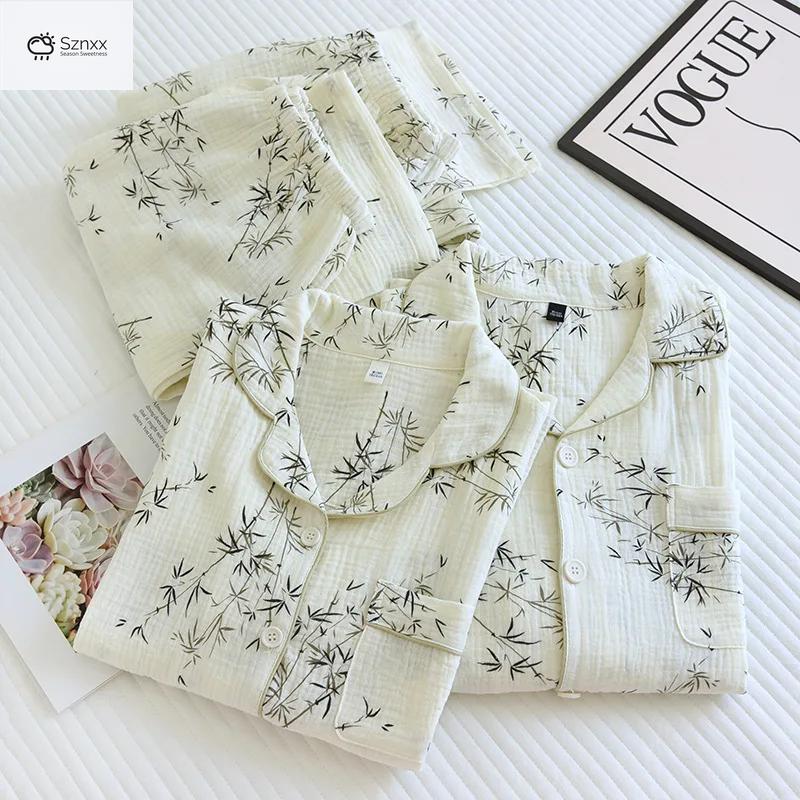 Soft Cotton Crepe Couple Long-sleeve Pajama Set