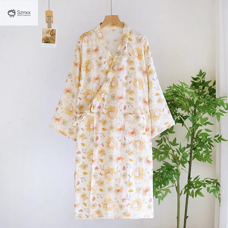 Japanese Cotton Crepe Kimono Style Bathrobe