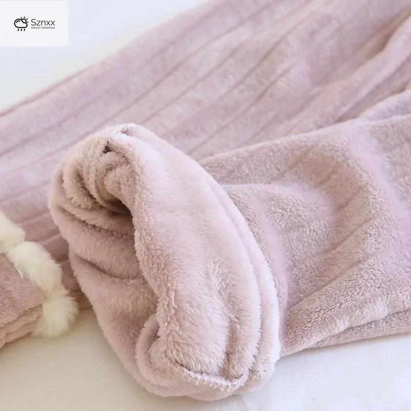 Womens Thick Velvet Flannel Warm Sleep Pants