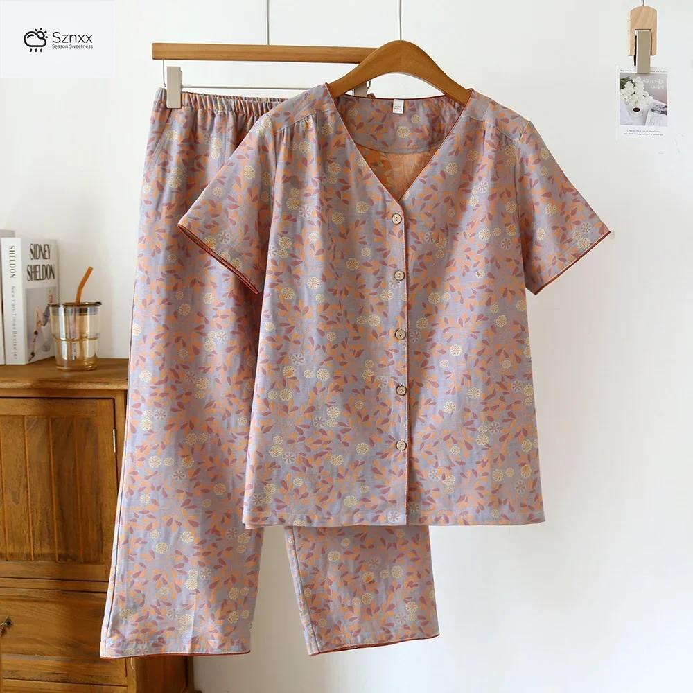 Floral Cotton Short-sleeve Pajama Capris Set