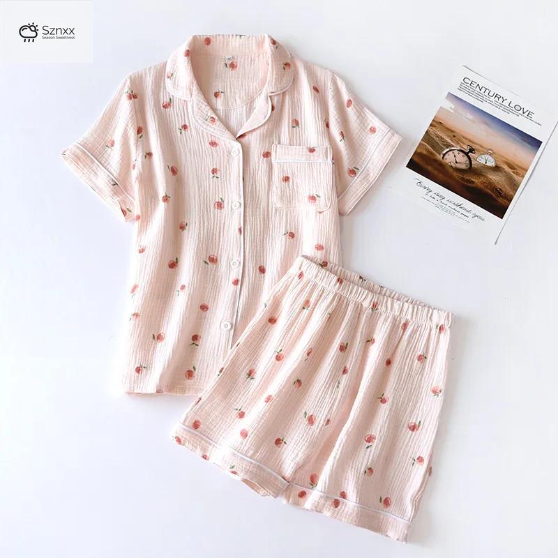 Japanese Cotton Crepe Loose Pajama Shorts Set