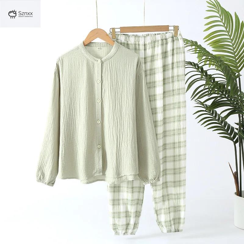 Womens Cotton Crepe Long-sleeve Pajama Two-piece Set