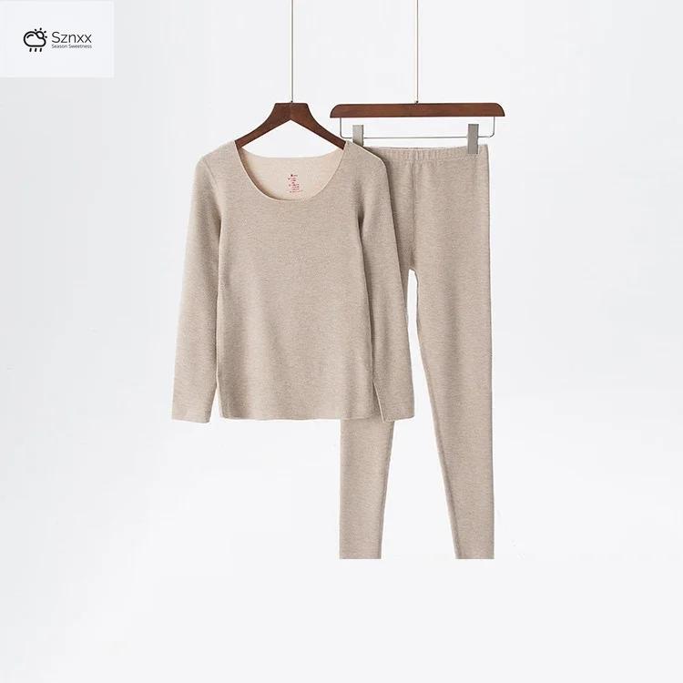 Womens Thermal Fleece Long-sleeve Two-piece Lounge Set