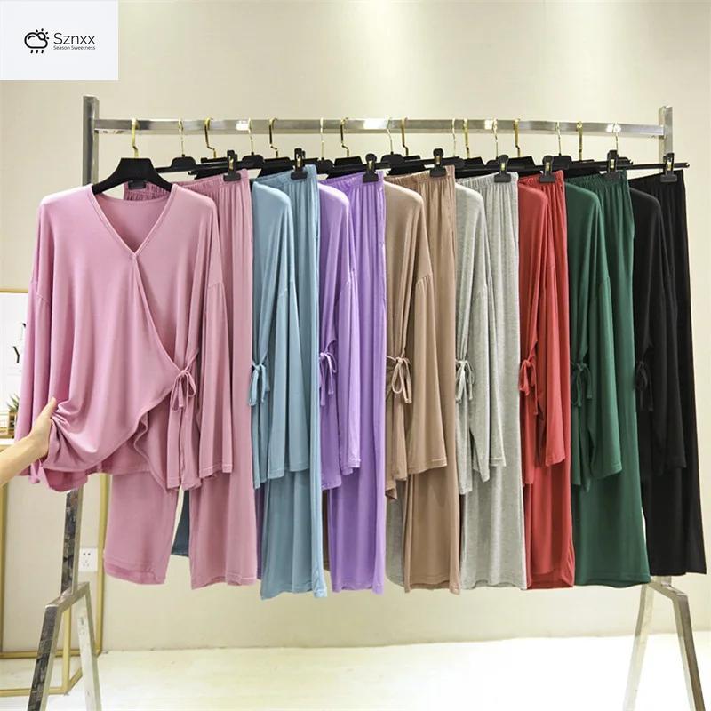 Japanese-inspired Loose Pajama Set With V-neck Design