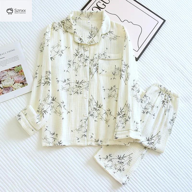 Soft Cotton Crepe Couple Long-sleeve Pajama Set