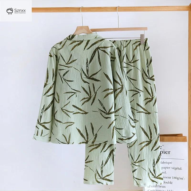 Womens Breathable Cotton Crepe Long-sleeve Pajama Set