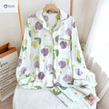 Womens Knitted Polo Collar Floral Pajama Set