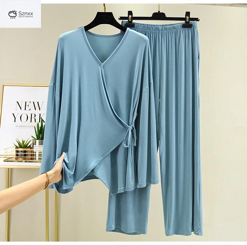 Japanese-inspired Loose Pajama Set With V-neck Design