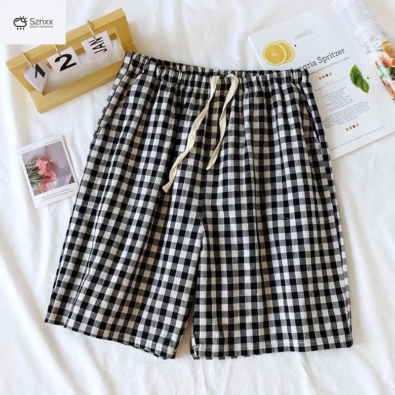 Japanese Cotton Plaid Couple Lounge Shorts