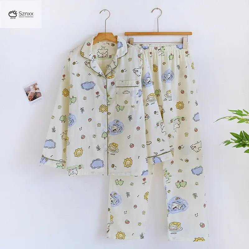 Womens Lightweight Cotton Gauze Loungewear Two-piece Set