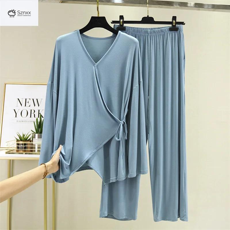 Japanese-inspired Loose Pajama Set With V-neck Design