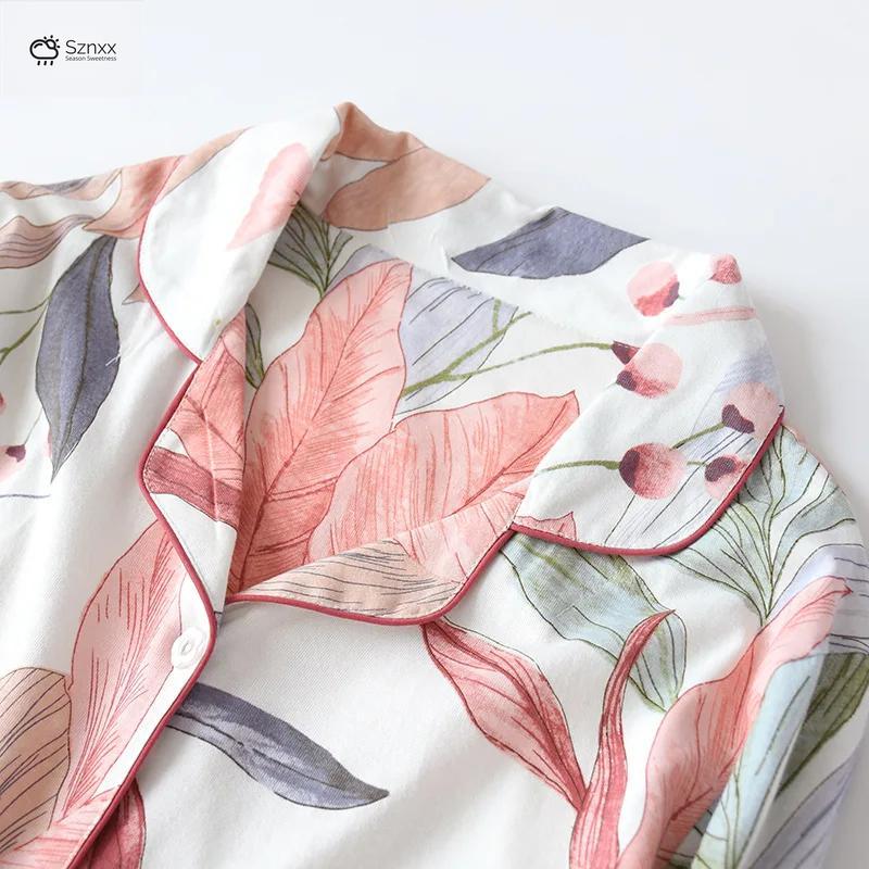 Floral Cotton Lapel Pajama Set For Women