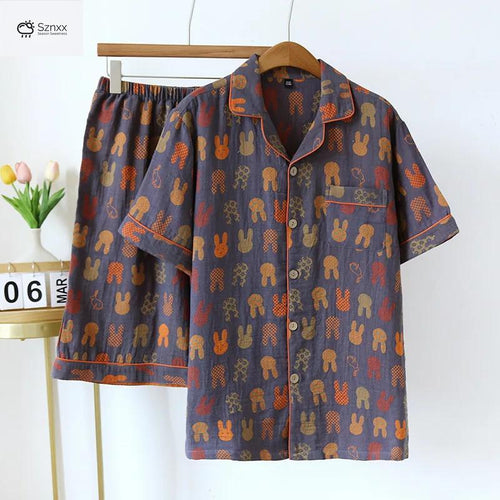 Couples Breathable Crepe Cotton Short-sleeve Lounge Set