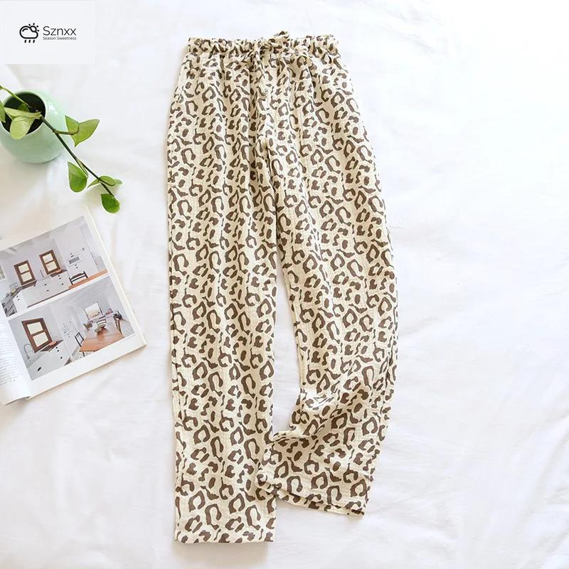 Leopard Print Cotton Crepe Lounge Pajama Trousers