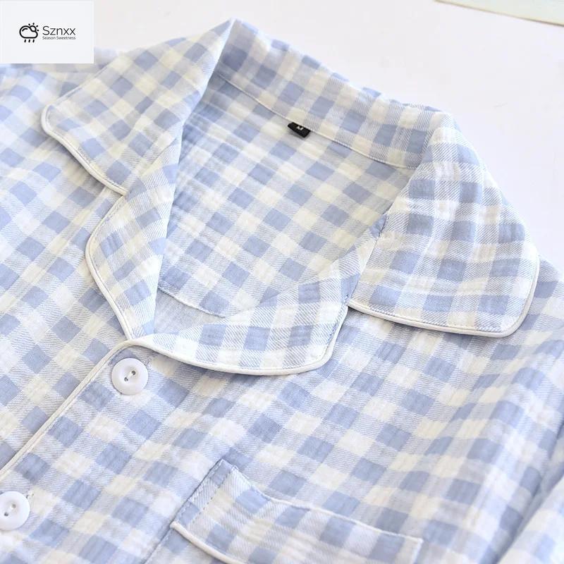 Checkered Cotton Couple Pajama Set Long Sleeve