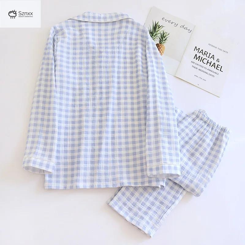 Checkered Cotton Couple Pajama Set Long Sleeve