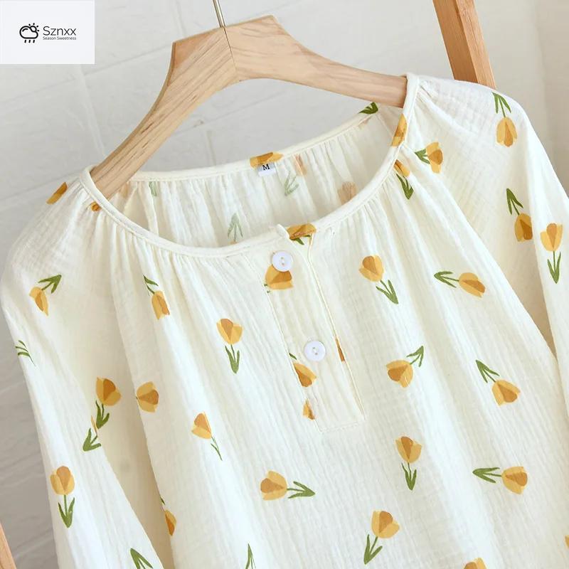 Loose Floral Cotton Crepe Pajama Lounge Set