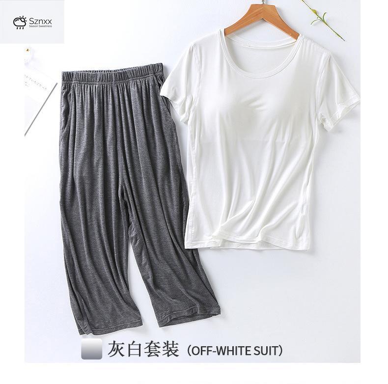Soft Modal Pajama Set With Chest Pad Cropped Trousers