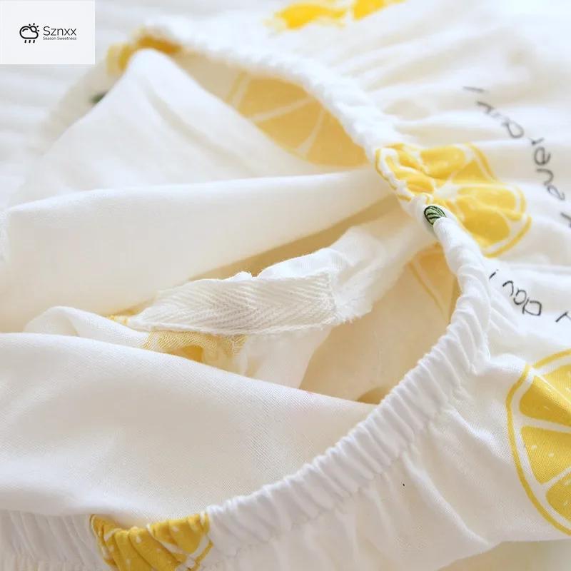Womens Cotton Gauze Lapel Pajama Set