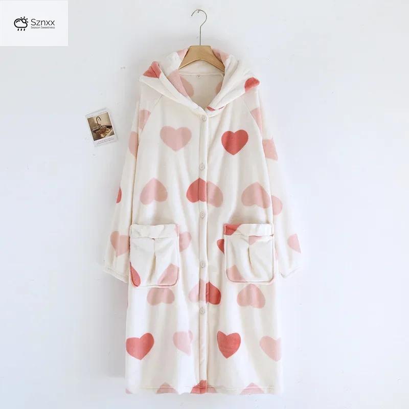 Soft Hooded Velvet Flannel Womens Sleep Robe