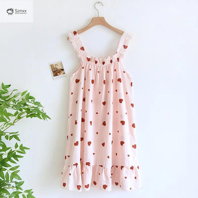 Summer Cotton Sleeveless Mid-length Lounge Dress